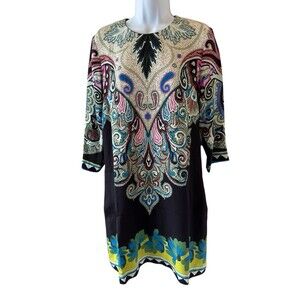 Etro Women's Size 44/8 Printed Silk Shift Tunic Dress Green Paisley Floral